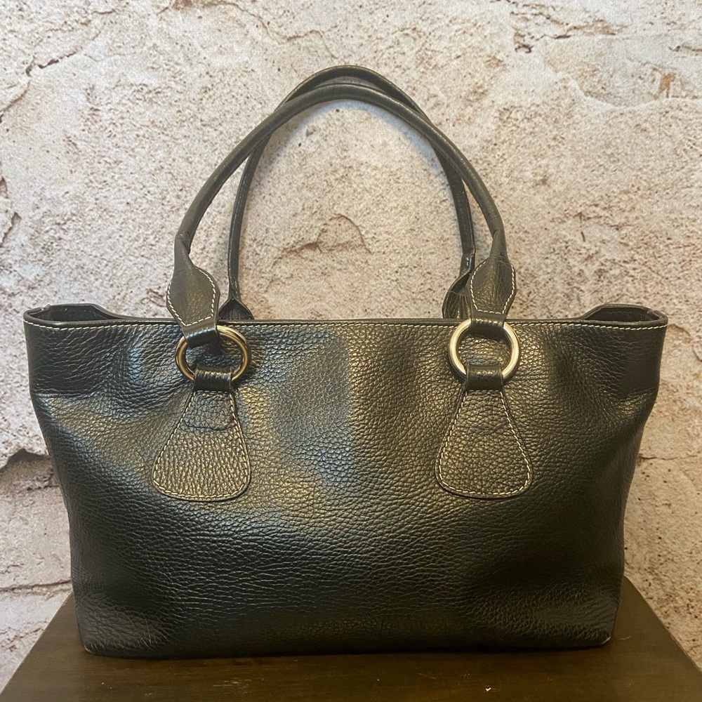 Claudia Firenza Black Pebble Leather Handbag from Italy